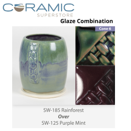 Rainforest SW185 over Purple Mint SW125 Stoneware Glaze Combination Rainforest SW185 over Purple Mint SW125 Stoneware Glaze Combination